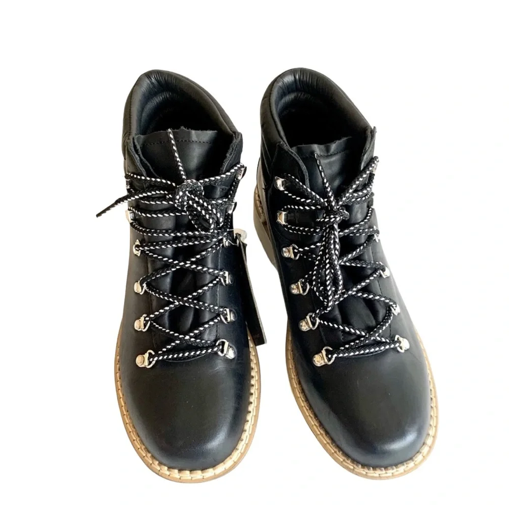 La Montelliana 1965 Margherita Black Leather Ankle Boots Italy Lug Sole Size 11